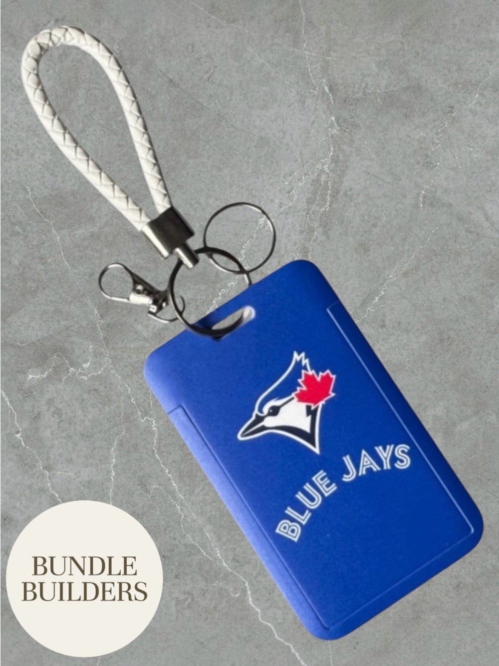 $8 Add-On | Blue Jays Card Holder Keychain with White Braided Loop